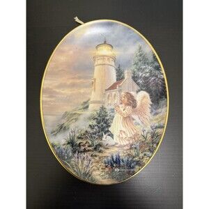 A Little Hope Lights The Way Plate Bradford Vintage Angel Lighthouse 98 Oval